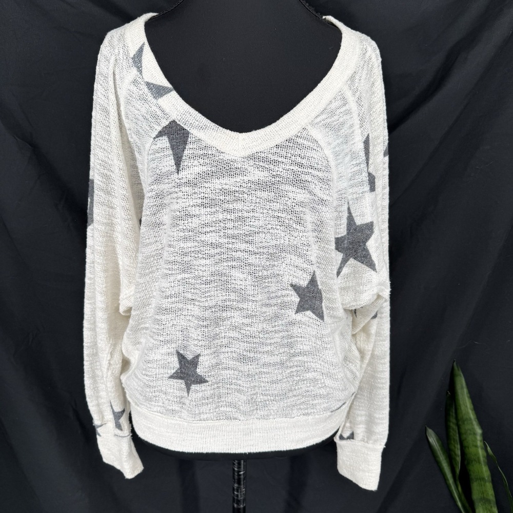 Oversized Slouchy Star Print Sweater S Celestial Boho Indie Dolman Sleeve Sheer